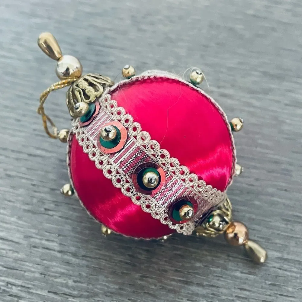 Vintage Christmas Sequin Satin Ball Ornament